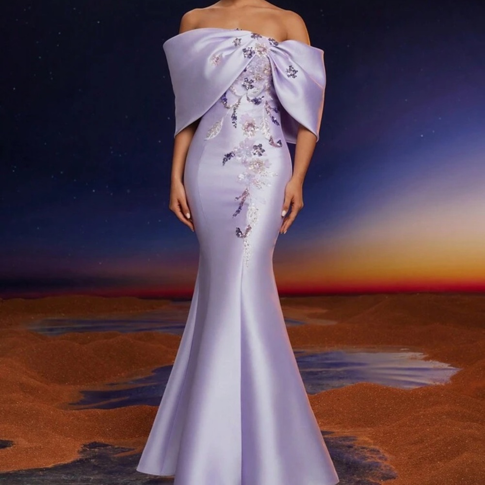 SHEIN Lavender Off-Shoulder Floral Prom Dress